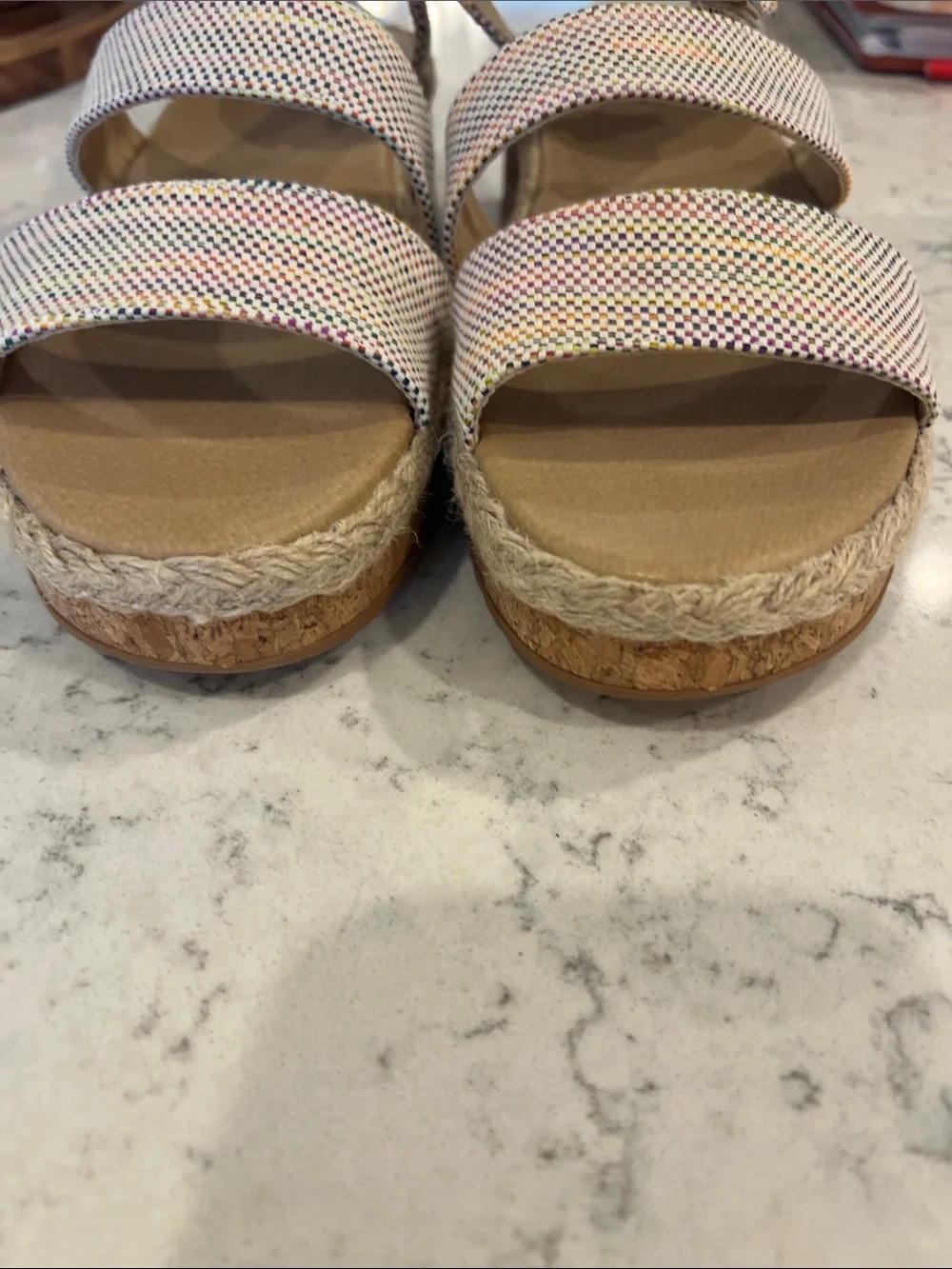 New Dr. Scholl's Multicolor Sparkle Wedge Sandals with Tan Footbed